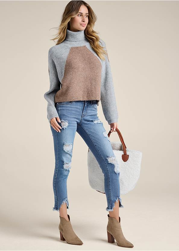 Full front view Colorblock Turtleneck Sweater