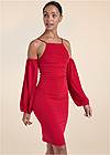 Cropped front view Cold-Shoulder Ruched Dress