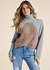 Cropped front view Colorblock Turtleneck Sweater