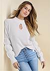 Cropped front view Keyhole Tiered Sleeve Sweater