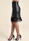 Waist down side view Belted Lace Faux Leather Skirt