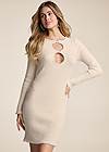 Cropped front view Keyhole Detail Embellished Sweater Dress