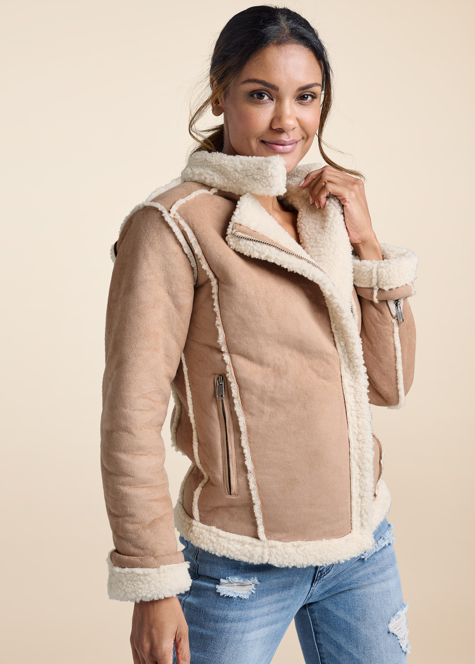 Women's sherpa sale moto jacket