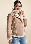 Cropped front view Faux-Suede/Sherpa Moto Coat