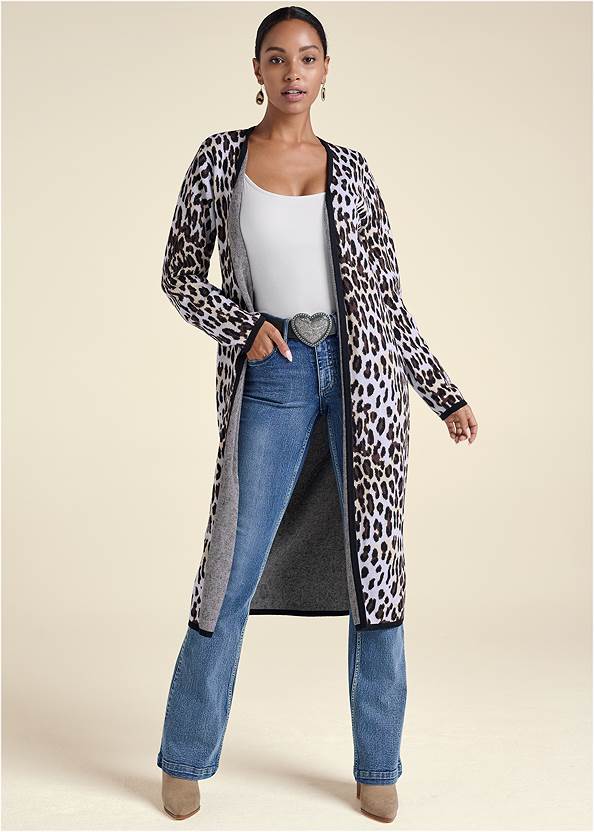 Full front view Snow Leopard Print Duster