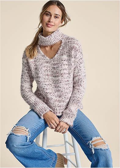 Popcorn Stitch Turtleneck Sweater