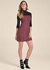 Full front view Mock-Neck Plaid Tweed Dress