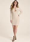 Full front view Keyhole Detail Embellished Sweater Dress