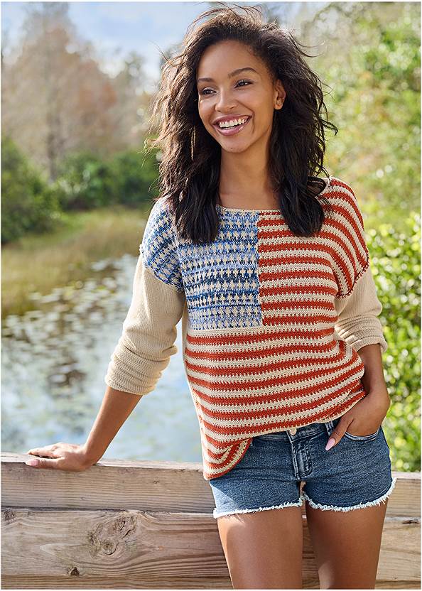 Cropped Front View Americana Sweater