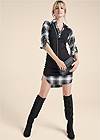 Full front view Plaid Detail Henley Dress
