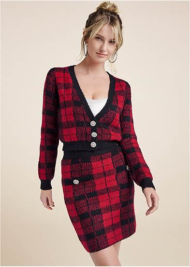 Plus Size Plaid Sweater And Skirt Set