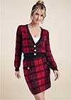Cropped front view Plaid Sweater And Skirt Set