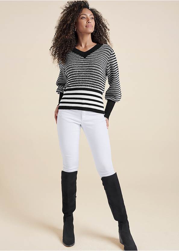 Full front view Cropped Stripe V-Neck Sweater