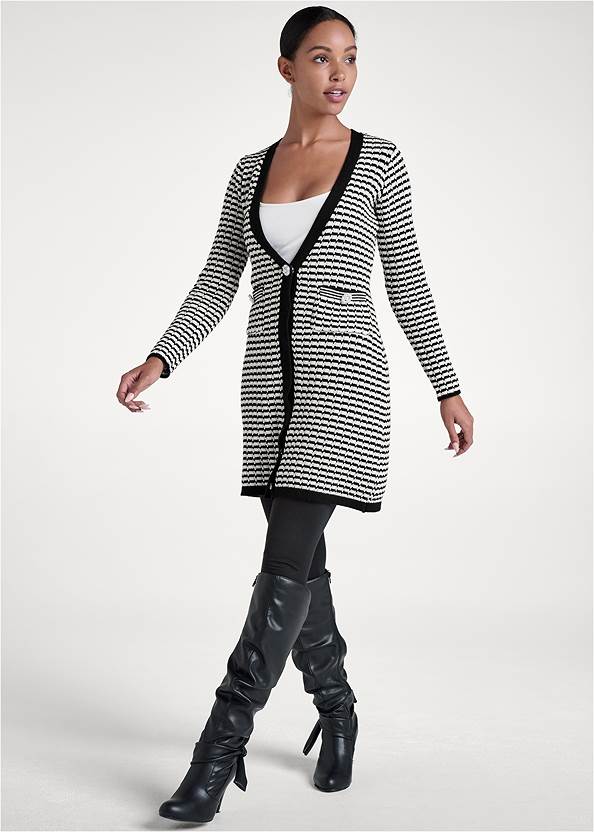 Full front view Ribbed Striped Duster