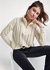 Cropped front view Embellished Half Zip Sweater