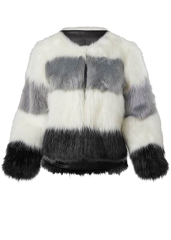 Alternate View Striped Faux Fur Coat