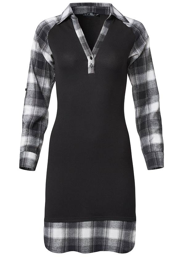 Ghost with background  view Plaid Detail Henley Dress