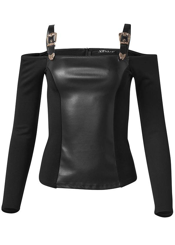 Ghost with background  view Faux Leather Buckle Detail Top