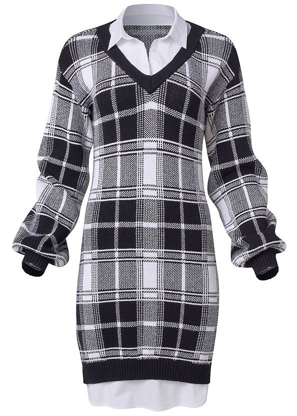 Ghost with background  view Plaid Layered Sweater Dress