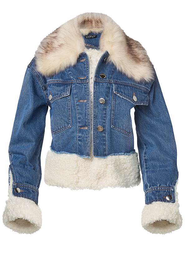Ghost with background  view Faux-Fur Trim Trucker Jean Jacket