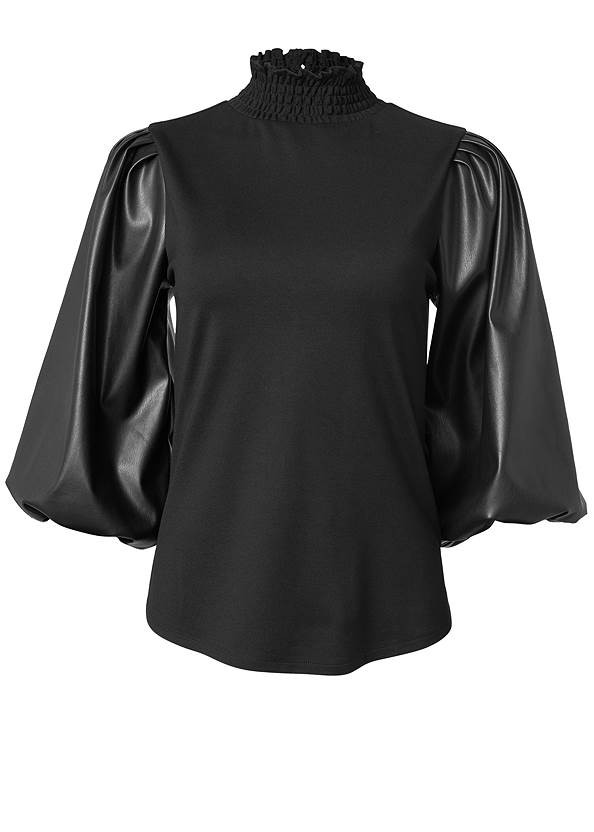 Alternate View Faux Leather Mock Neck Top