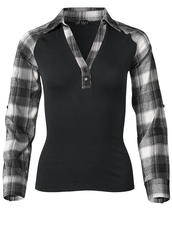Ghost with background  view Ribbed Henley Plaid Top