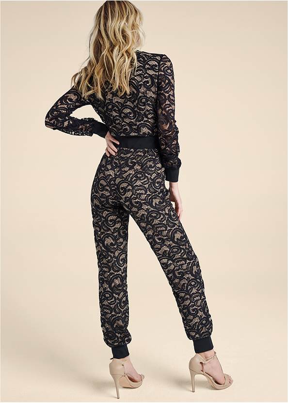Full back view Lace Jogger Jumpsuit