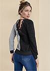 Cropped back view Colorblock Waffle Knit Lace Top