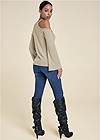 Full back view Pearl Trim Bell Sleeve Top