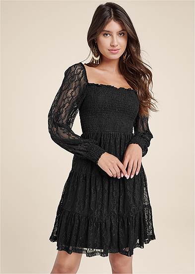 Smocked Lace Tiered Dress