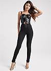 Full front view Faux Leather Belted Jumpsuit