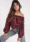 Front View Off The Shoulder Plaid Top