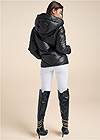 Full back view Faux-Leather Puffer With Hood