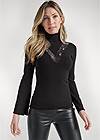 Cropped front view Lace Bell-Sleeve Turtleneck Sweater