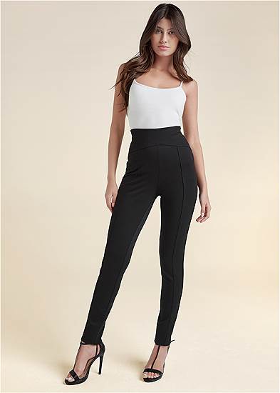 Piped High-Rise Ponte Pants
