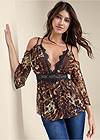 Cropped front view Animal Print Lace Top