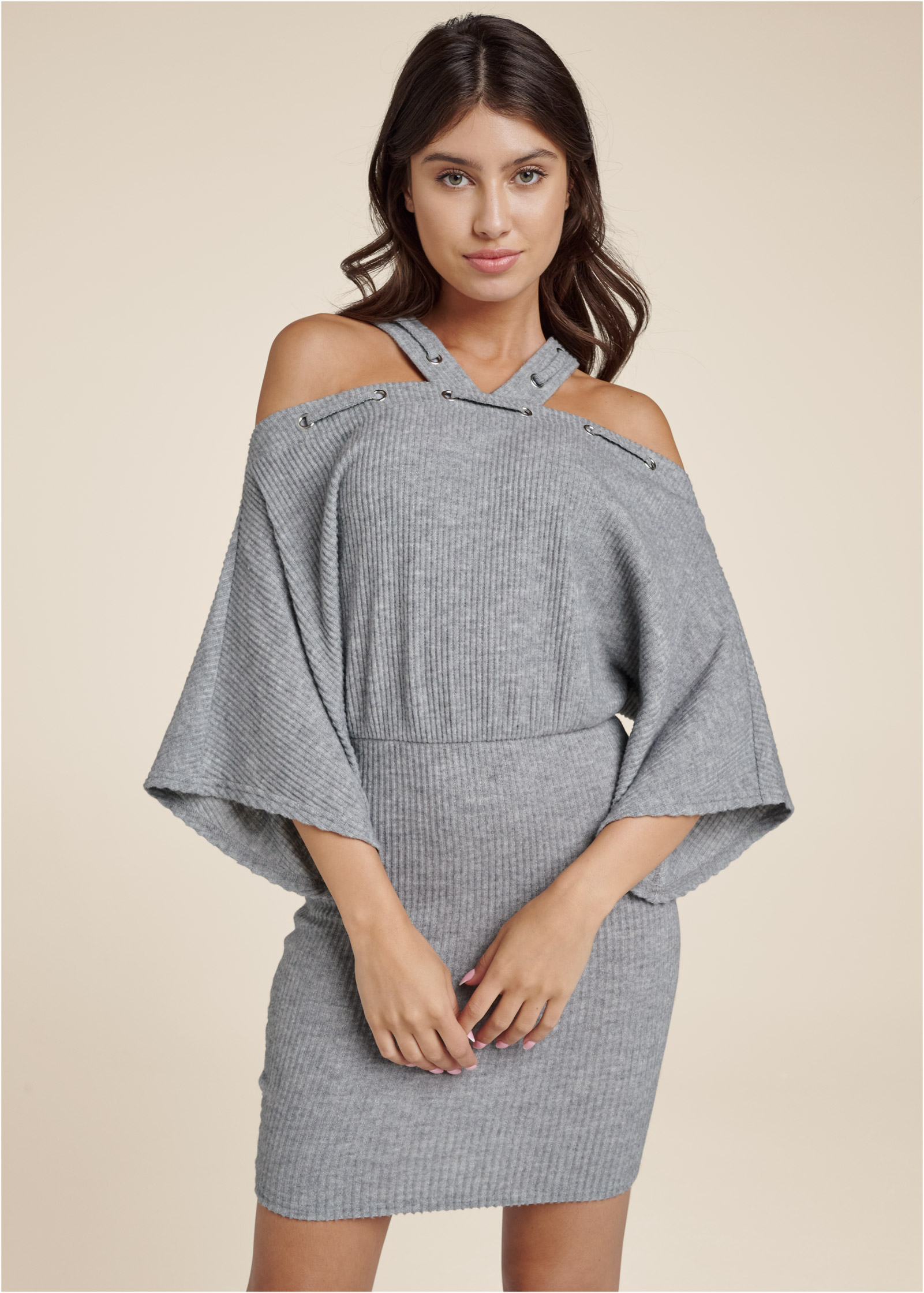 Grey cold shoulder discount dress