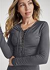 Detail front view Lace Up Ruched Top