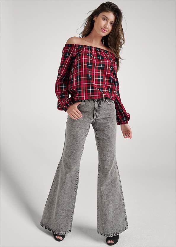 Alternate View Off The Shoulder Plaid Top