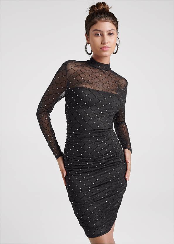 Cropped front view Embellished Mesh Dress