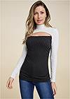 Cropped front view Color Block Mock Neck Top