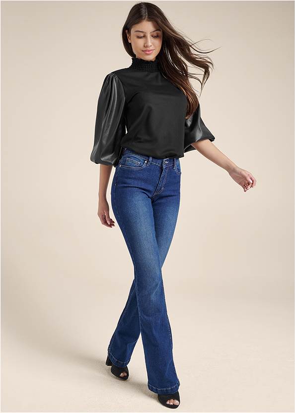 Full front view Faux Leather Mock Neck Top