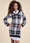 Cropped front view Plaid Layered Sweater Dress