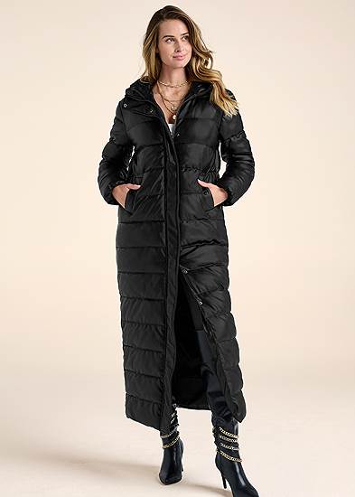 Plus Size Faux Leather Puffer Trench Coat