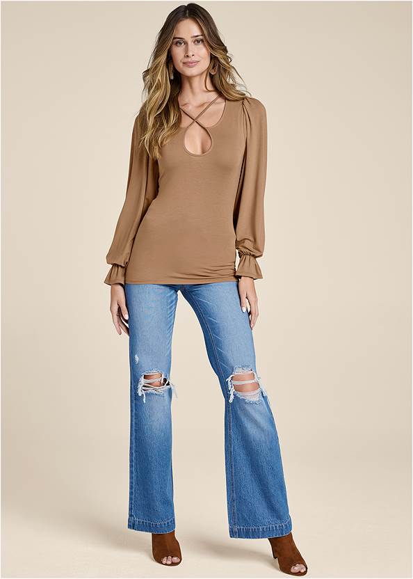 Full front view Strappy Detail Long Sleeve Top