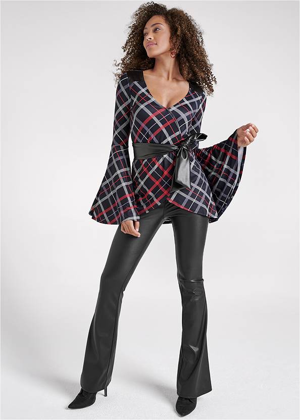 Full front view Bell Sleeve Plaid Top