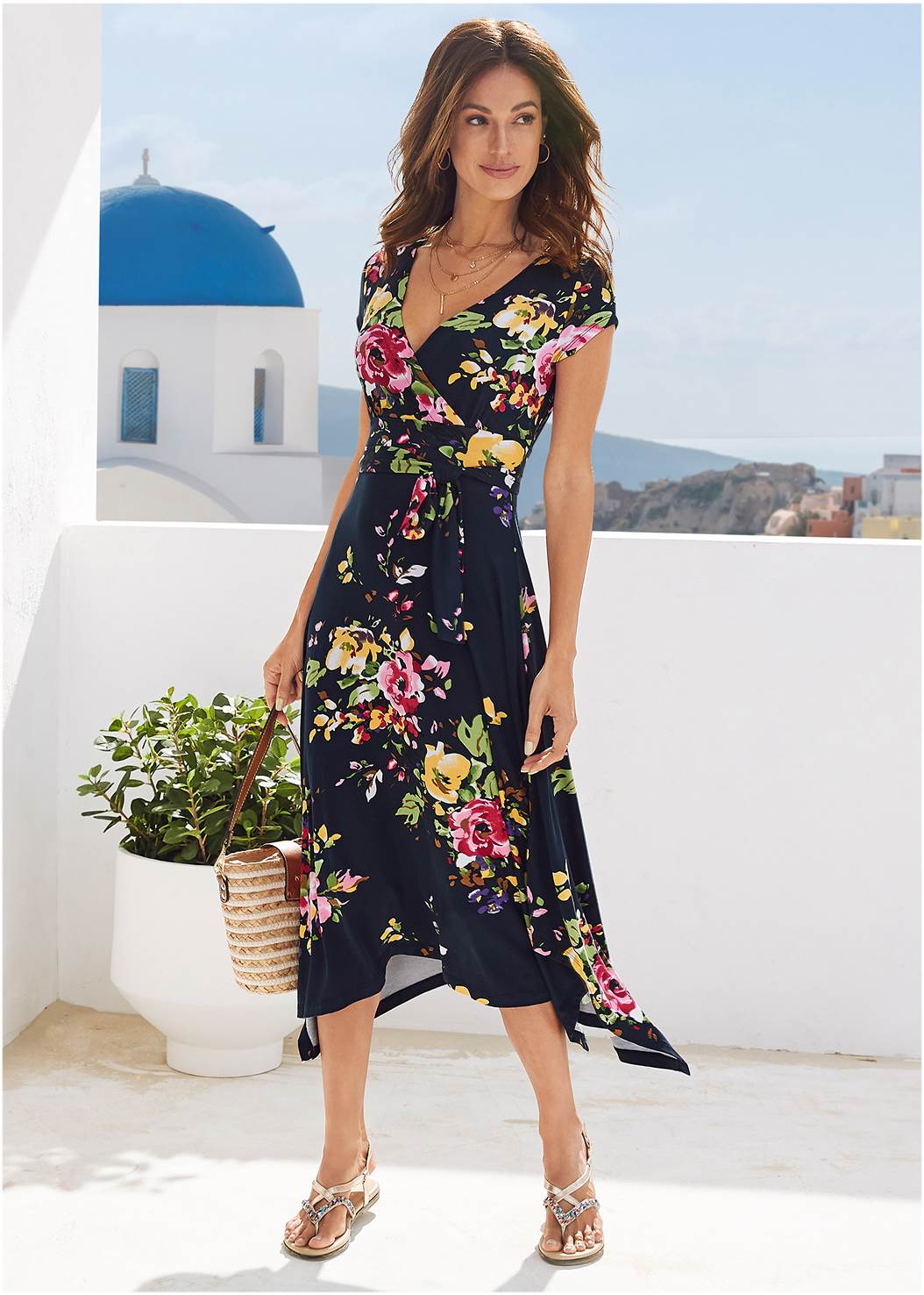 Floral Printed Dress in Navy Multi | VENUS
