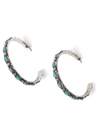 Silver Turquoise Hoops