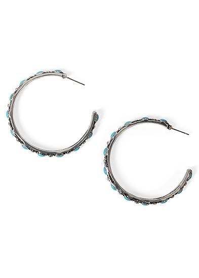 Silver Turquoise Hoops