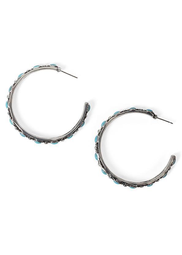 Full front view Silver Turquoise Hoops